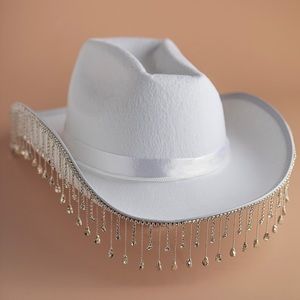 BRAND NEW Rhinestone Fringed White Cowboy Hat